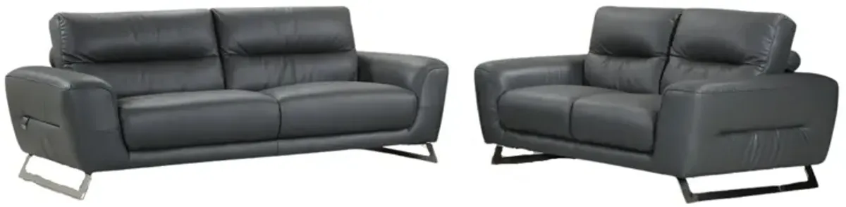 2 Piece Italian Leather Indoor Seating Set Five Person - Gray
