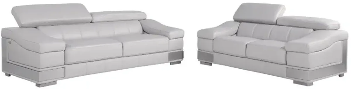 2 Piece Five Person Italian Leather Indoor Seating Set - Light Gray
