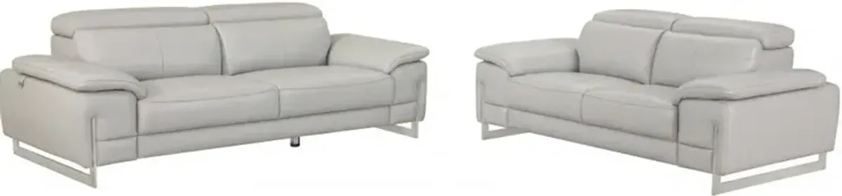 2 Piece Indoor Italian Leather Five Person Seating Set - Light Gray