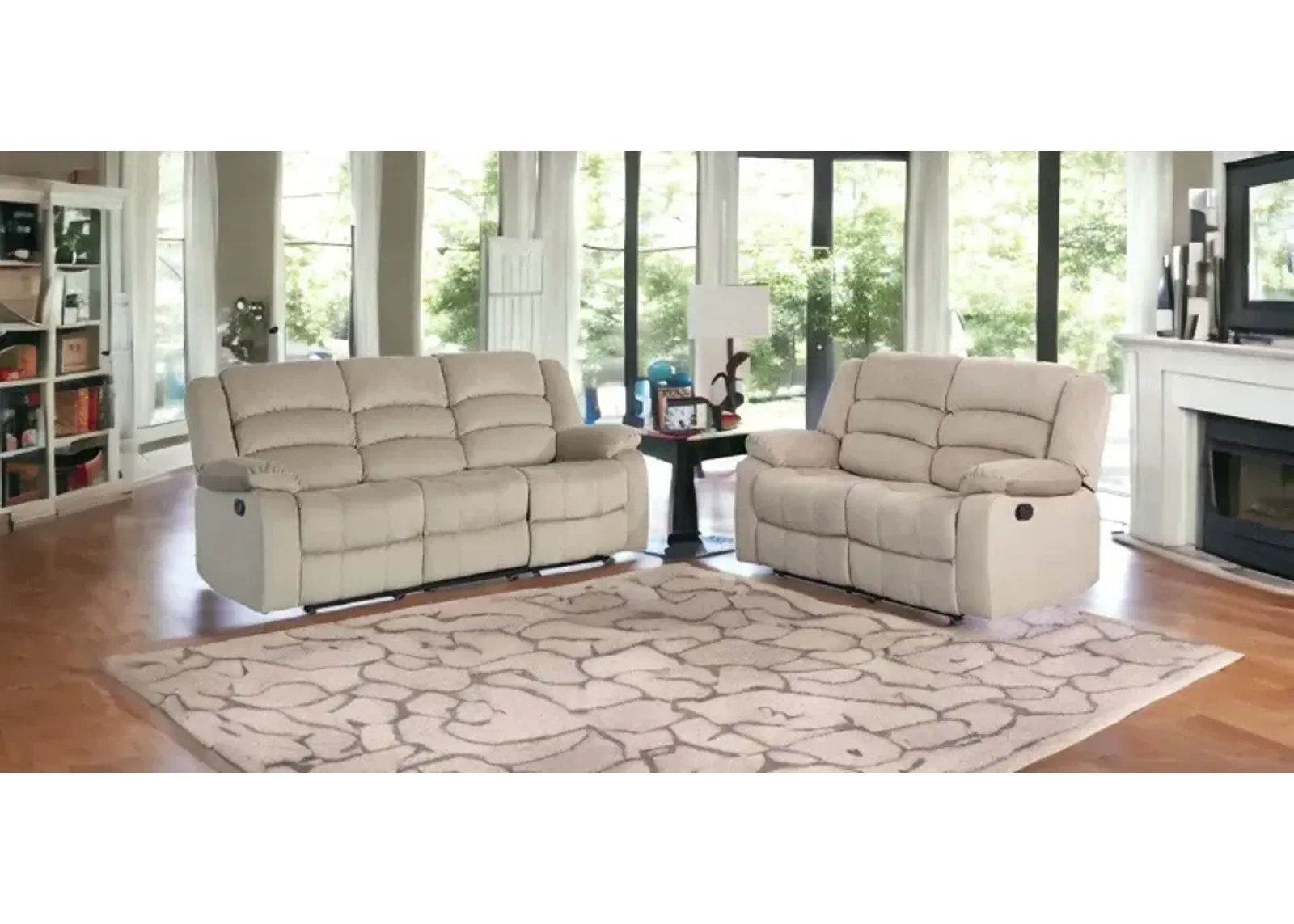 2 Piece Indoor Microsuede Five Person Seating Set - Beige