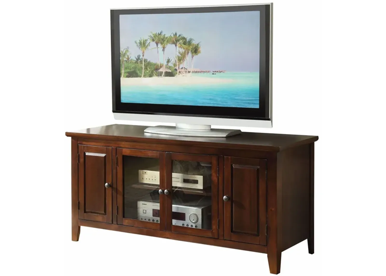 Wood Glass TV Stand For Flat Screen Tvs Up To 60' - Chocolate