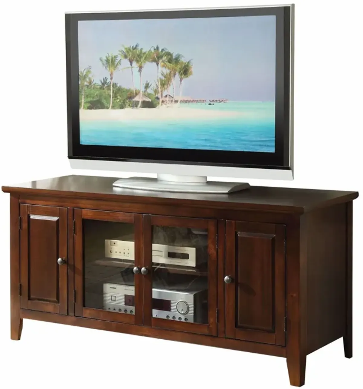 Wood Glass TV Stand For Flat Screen Tvs Up To 60' - Chocolate