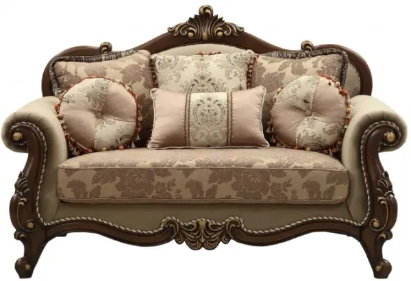 Loveseat And Toss Pillows - Beige / Gold / Brown