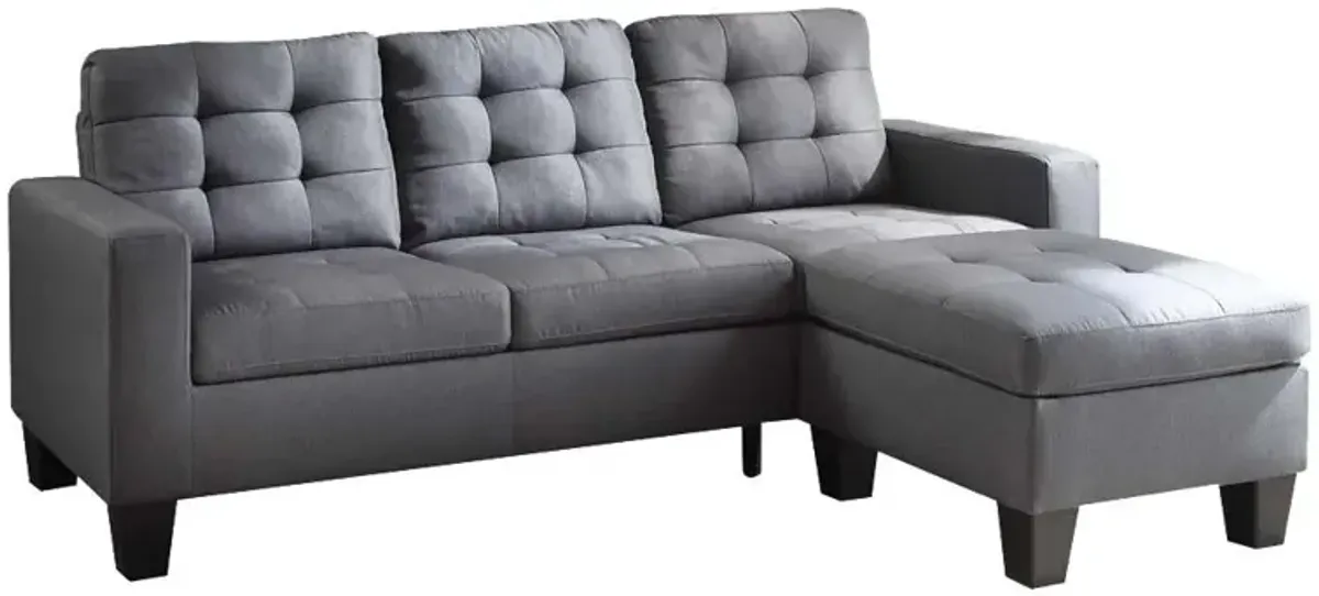 Linen Sofa With Ottoman With Black Legs - Gray