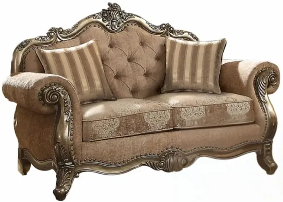 Damask Chesterfield Loveseat - Brown / Platinum