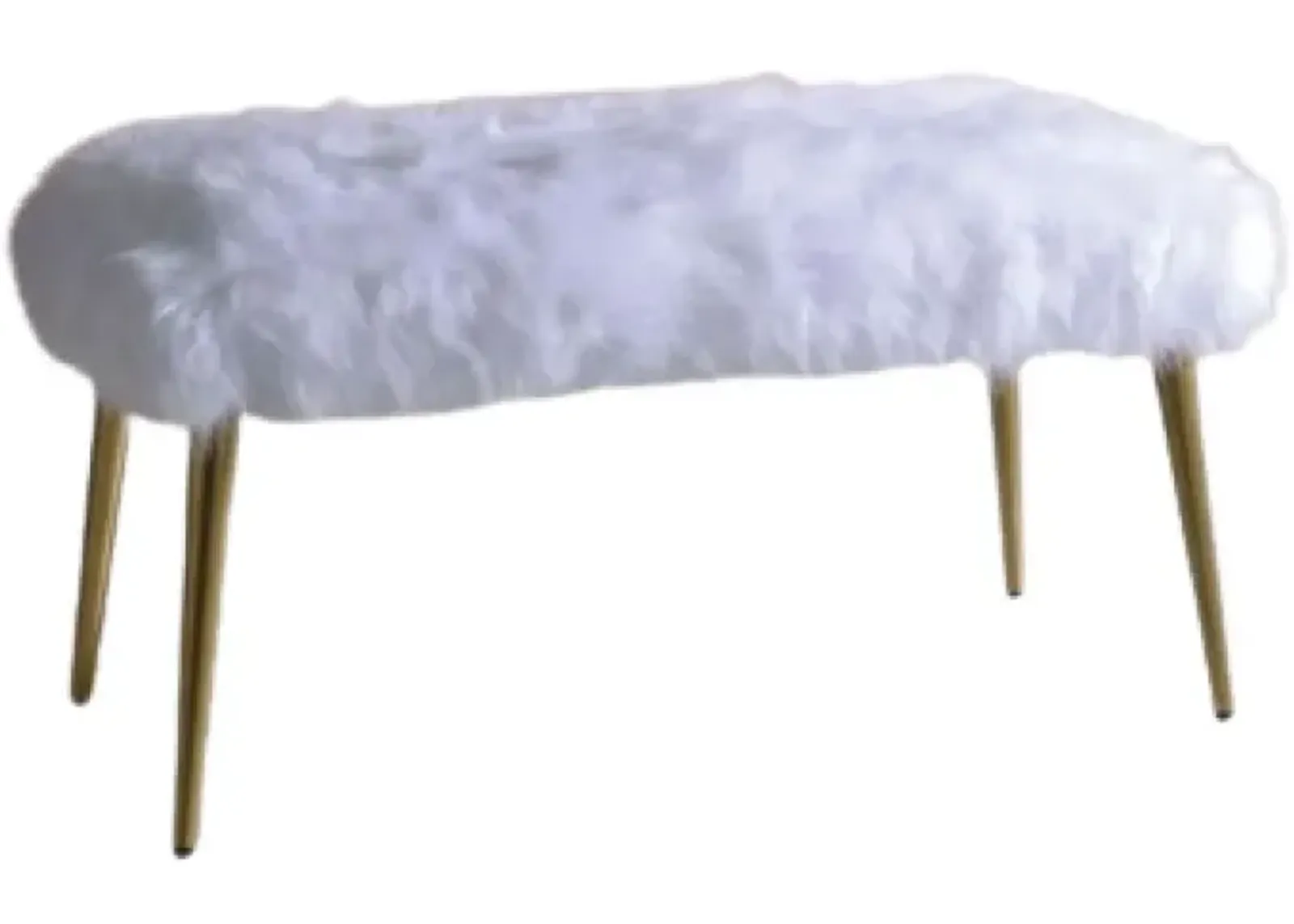 Upholstered Faux Fur Bench - White / Gold