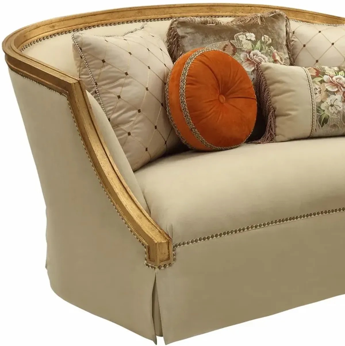 Curved Loveseat And Toss Pillows - Tan / Gold