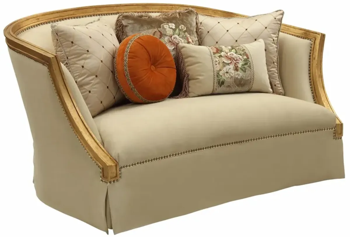 Curved Loveseat And Toss Pillows - Tan / Gold