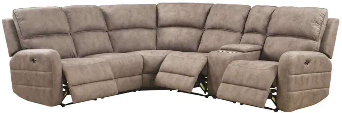 Top Grain Leather Power Reclining Curved Six Piece Corner Sectional With Console - Brown