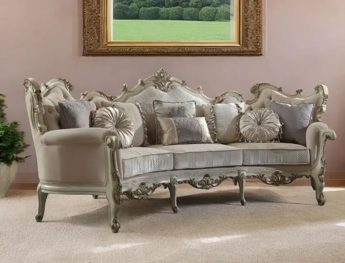 Fabric Striped Sofa With Champagne Legs - Pearl