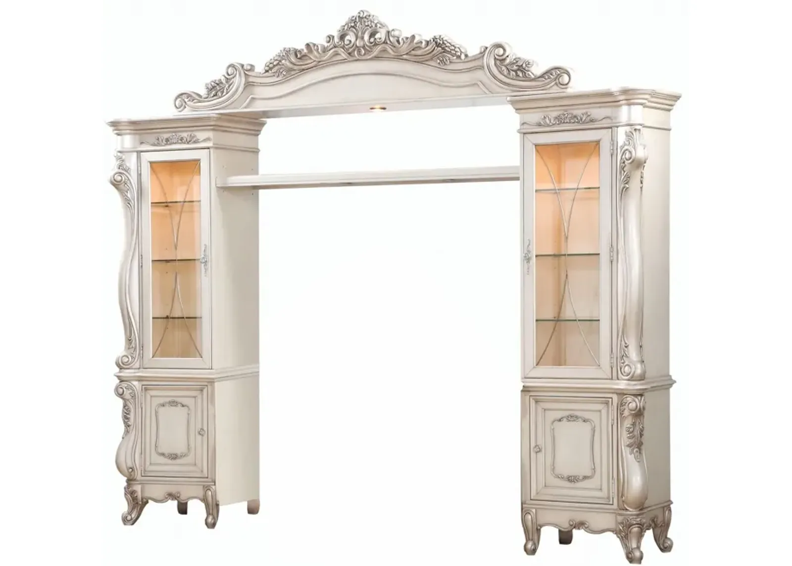 Wood Glass Poly Resin Entertainment Center - Antique White