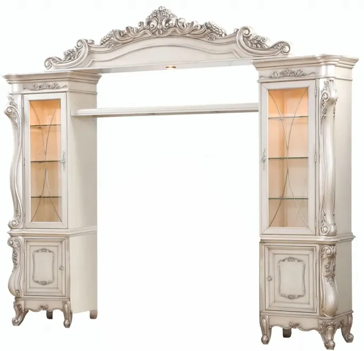 Wood Glass Poly Resin Entertainment Center - Antique White