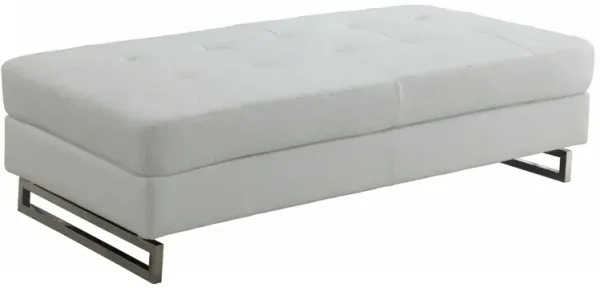 Faux Leather Ottoman - White / Silver