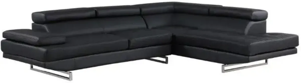 L Shaped Leather Two Piece Corner Sectional - Black