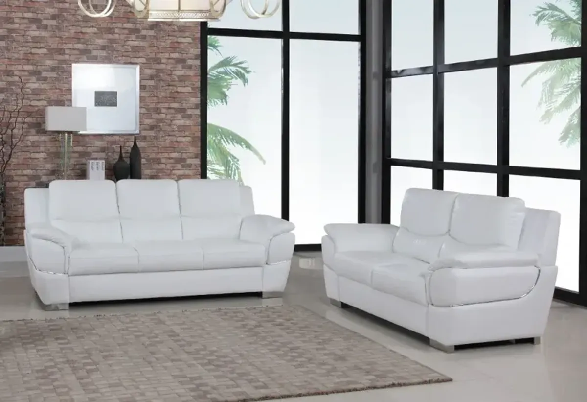 2 Piece Genuine Leather Indoor Five Person Seating Set - White