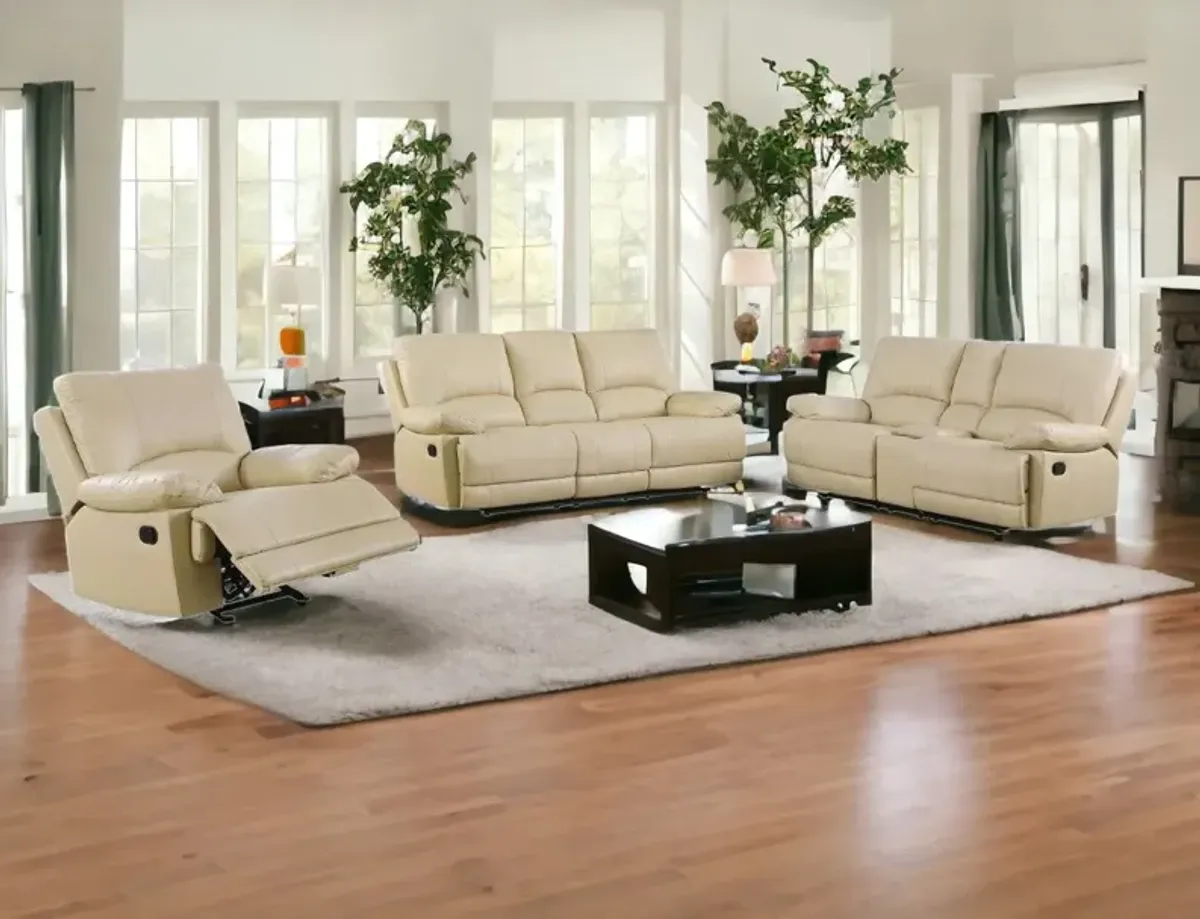 Three Piece Faux Leather Indoor Five Person Seating Set - Beige