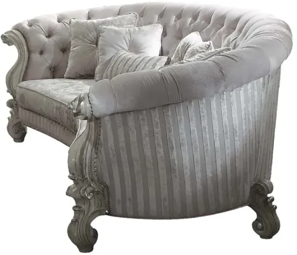 Velvet Curved Floral Sofa And Toss Pillows With Gray Legs - Ivory