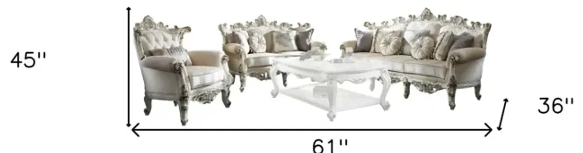 Polyester Blend Damask Chesterfield Loveseat - Ivory / Silver