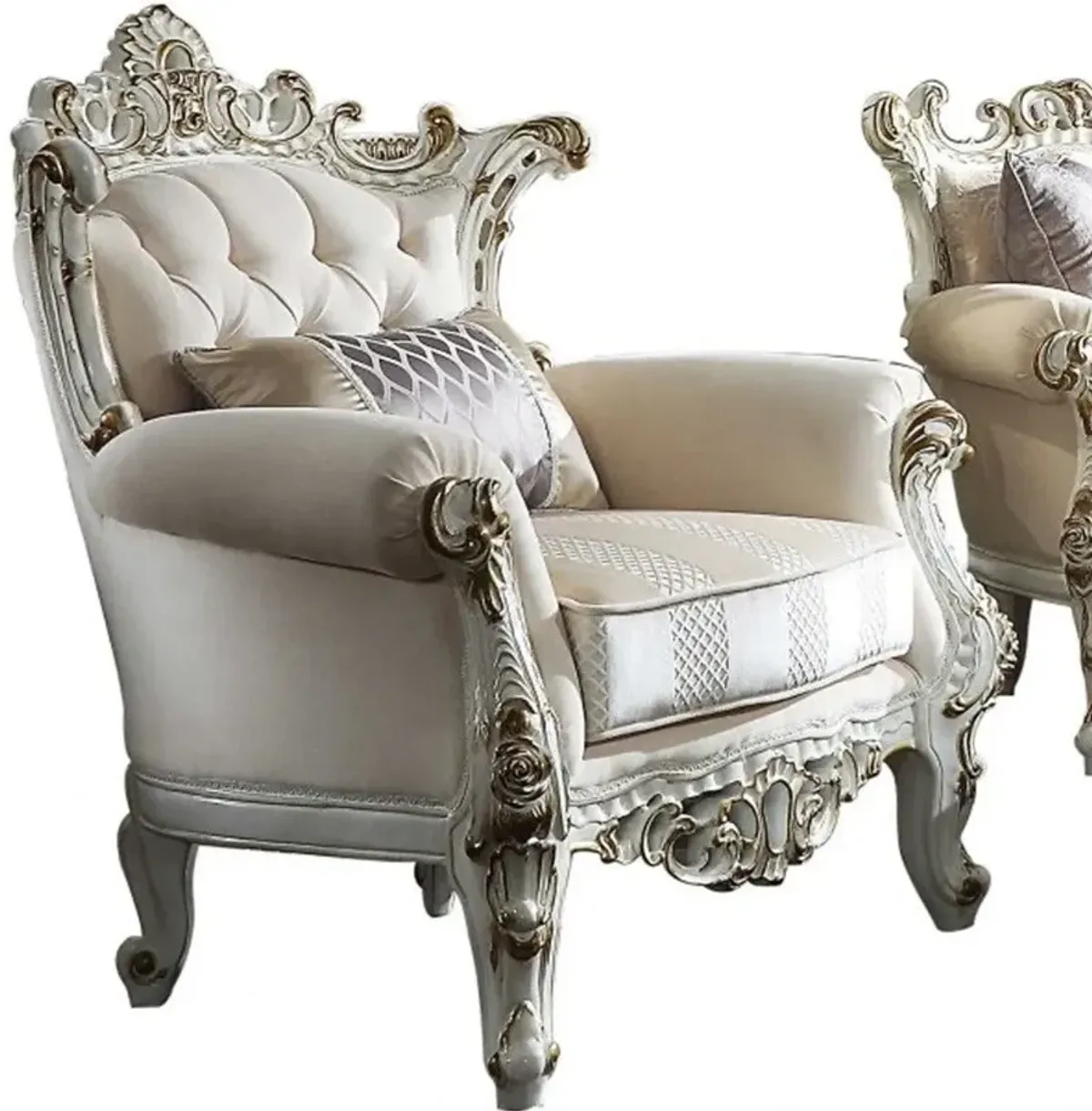 Polyester Blend Damask Chesterfield Loveseat - Ivory / Silver