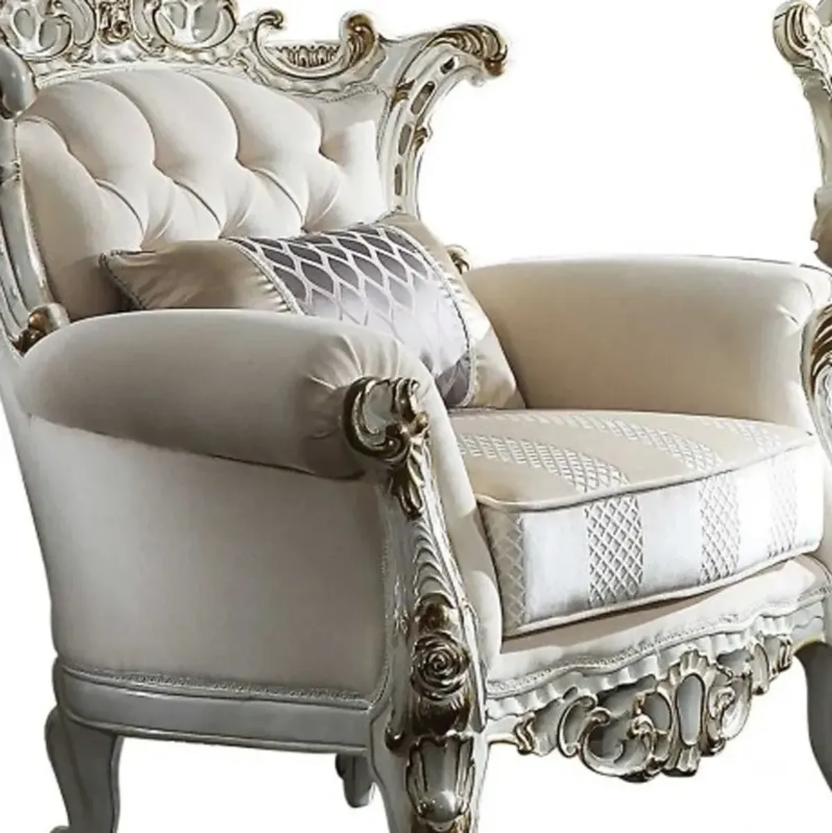 Polyester Blend Damask Chesterfield Loveseat - Ivory / Silver