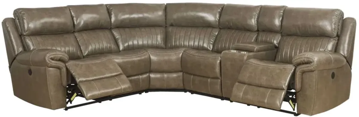 Leather Power Reclining L Shaped Six Piece Corner Sectional With Console - Taupe