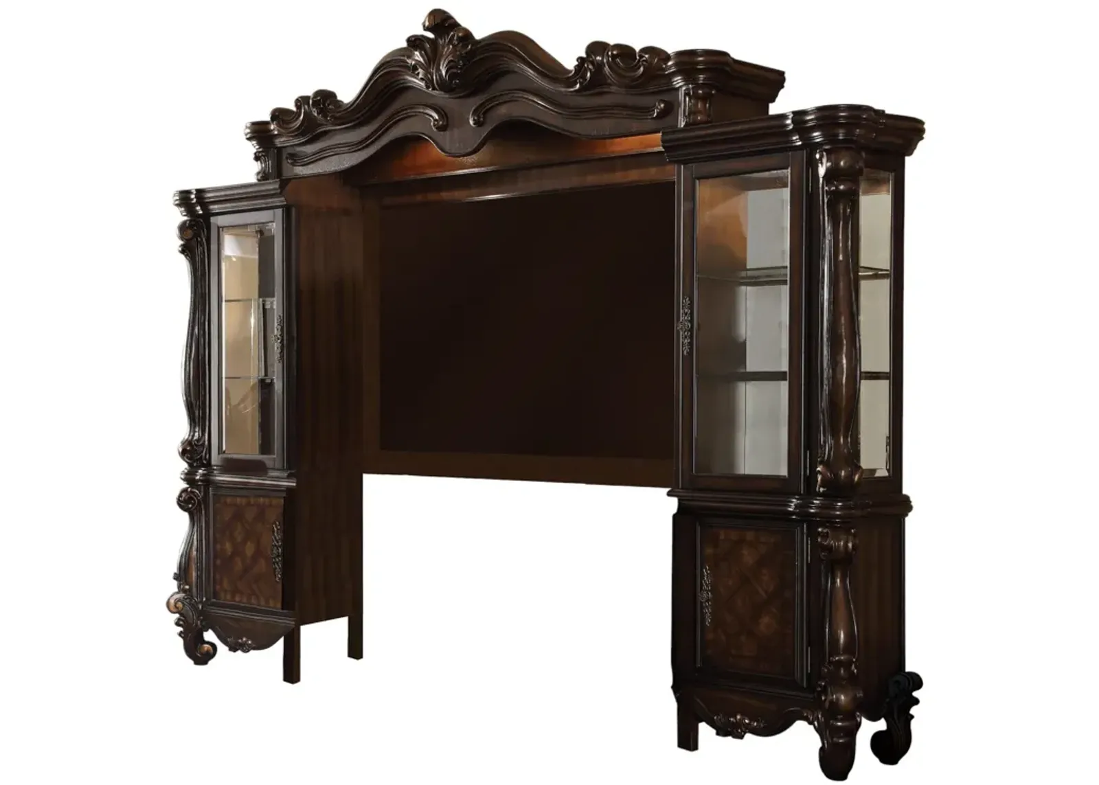 Solid Wood Cabinet Enclosed Storage Entertainment Center - Dark Brown