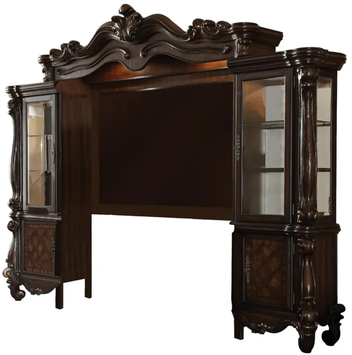 Solid Wood Cabinet Enclosed Storage Entertainment Center - Dark Brown