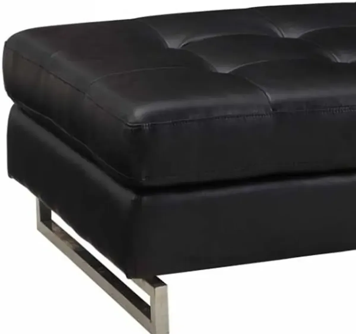 Faux Leather Ottoman - Black / Silver