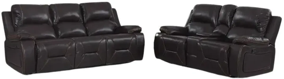 2 Piece Five Person Seating Set Indoor Faux Leather - Brown