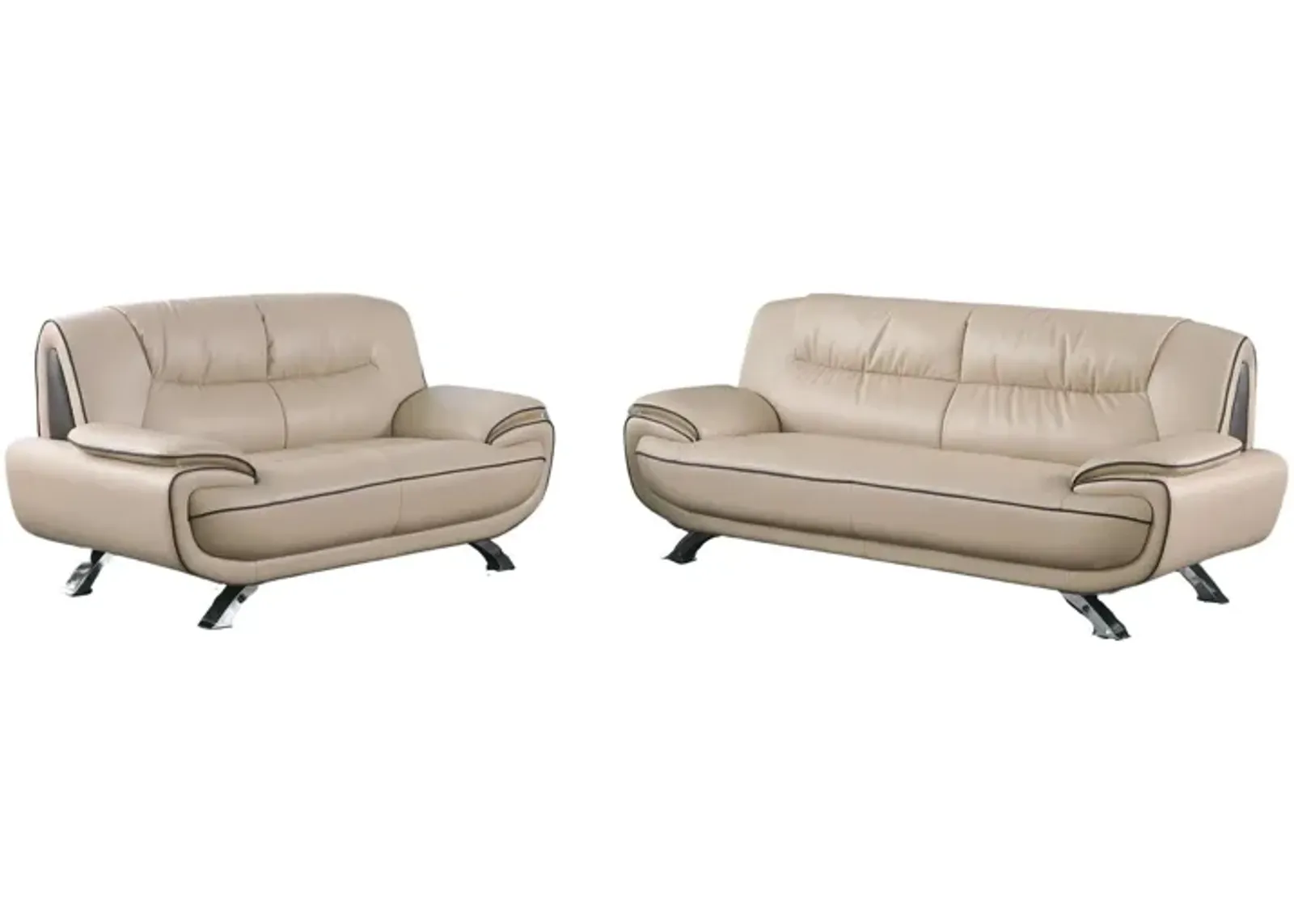 2 Piece Genuine Leather Indoor Five Person Seating Set - Beige