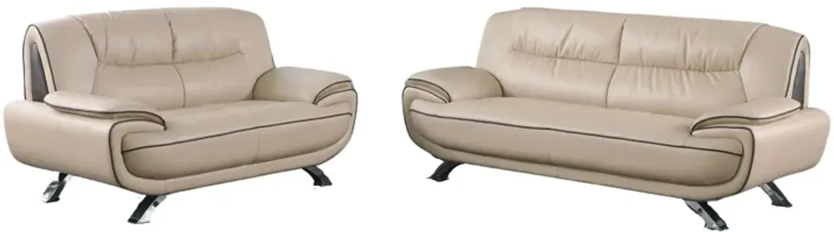 2 Piece Genuine Leather Indoor Five Person Seating Set - Beige