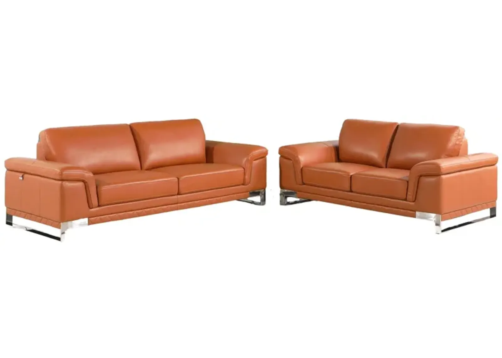 2 Piece Italian Leather Indoor Five Person Seating Set - Camel