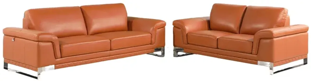 2 Piece Italian Leather Indoor Five Person Seating Set - Camel