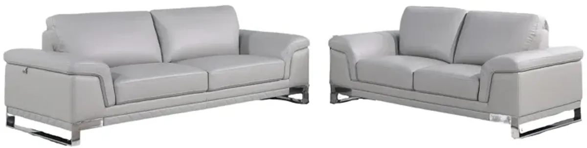 2 Piece Italian Leather Indoor Five Person Seating Set - Light Gray