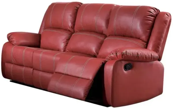 Faux Leather Reclining Sofa With Black Legs - Red