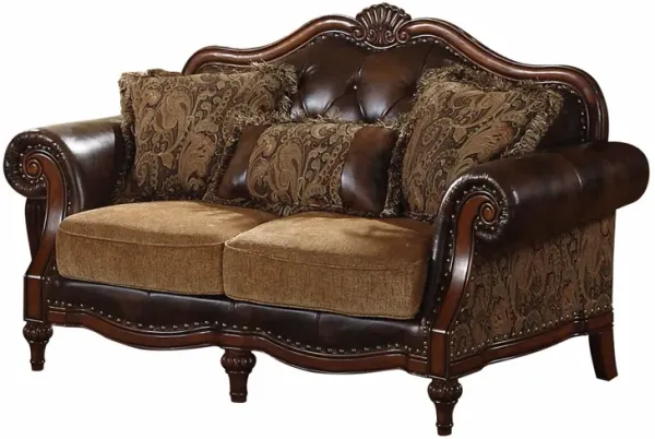 Faux Leather Chesterfield Loveseat - Brown