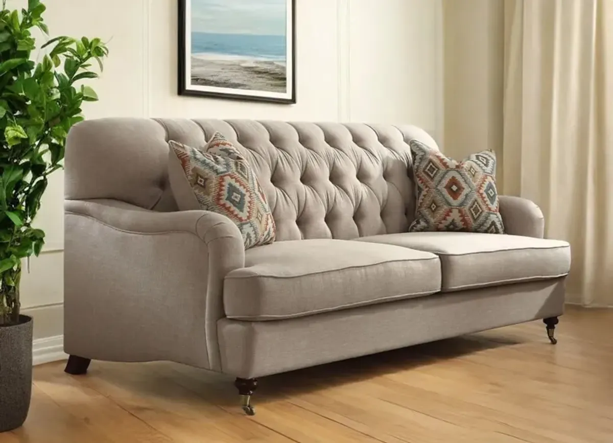Polyester Blend Sofa And Toss Pillows With Dark Brown Legs - Beige