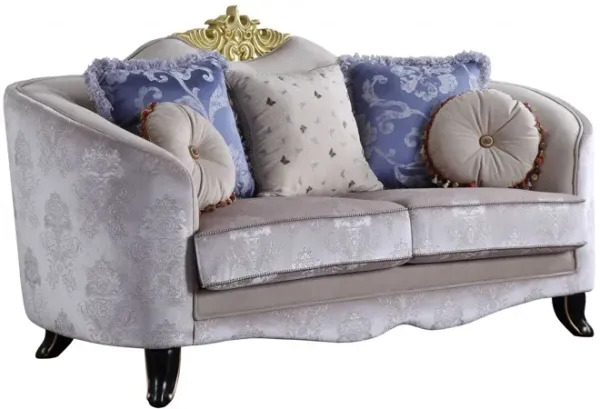 Velvet Damask Chesterfield Loveseat - Cream / Black