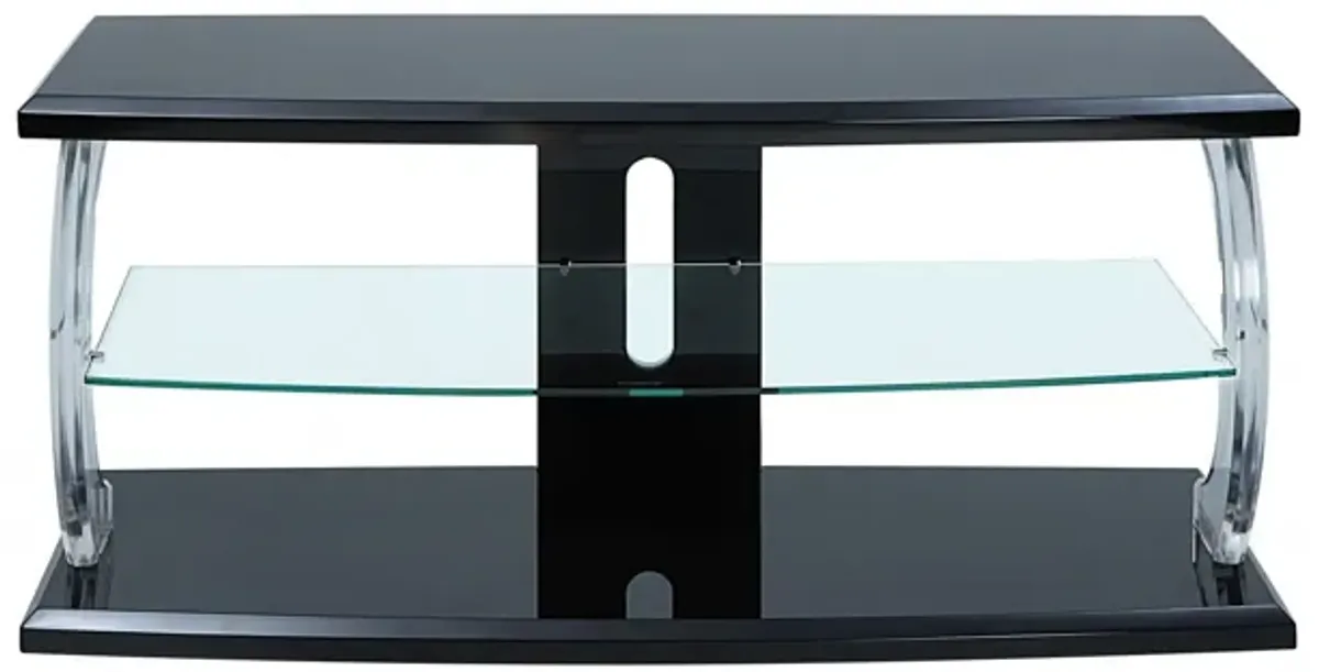 Clear Glass Wood Glass Veneer (Melamine) TV Stand (Led) - Black