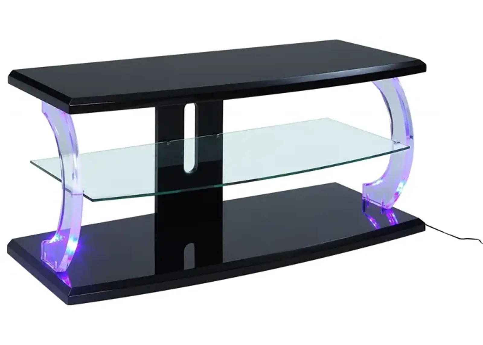 Clear Glass Wood Glass Veneer (Melamine) TV Stand (Led) - Black