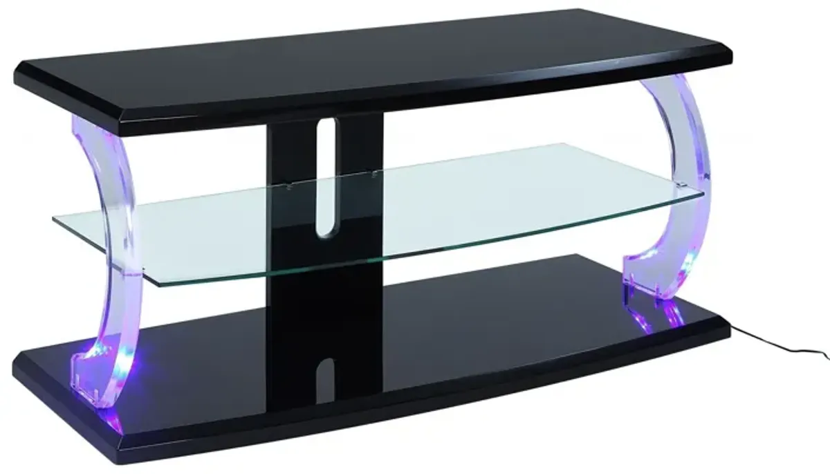 Clear Glass Wood Glass Veneer (Melamine) TV Stand (Led) - Black