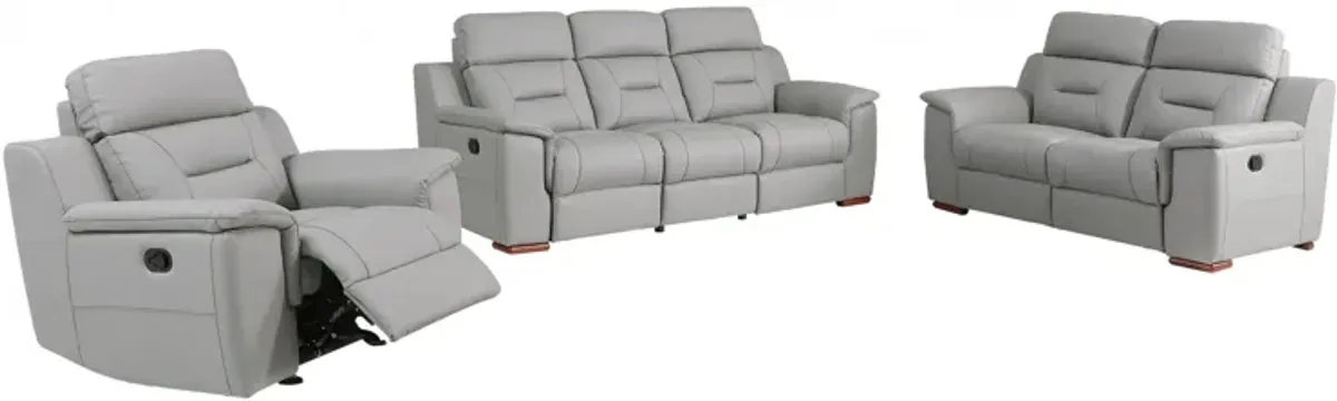Three Piece Indoor Genuine Leather Five Person Seating Set - Gray