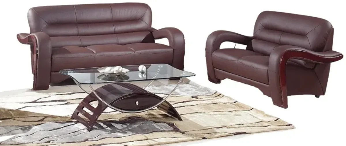 2 Piece Indoor Genuine Leather Five Person Seating Set - Brown