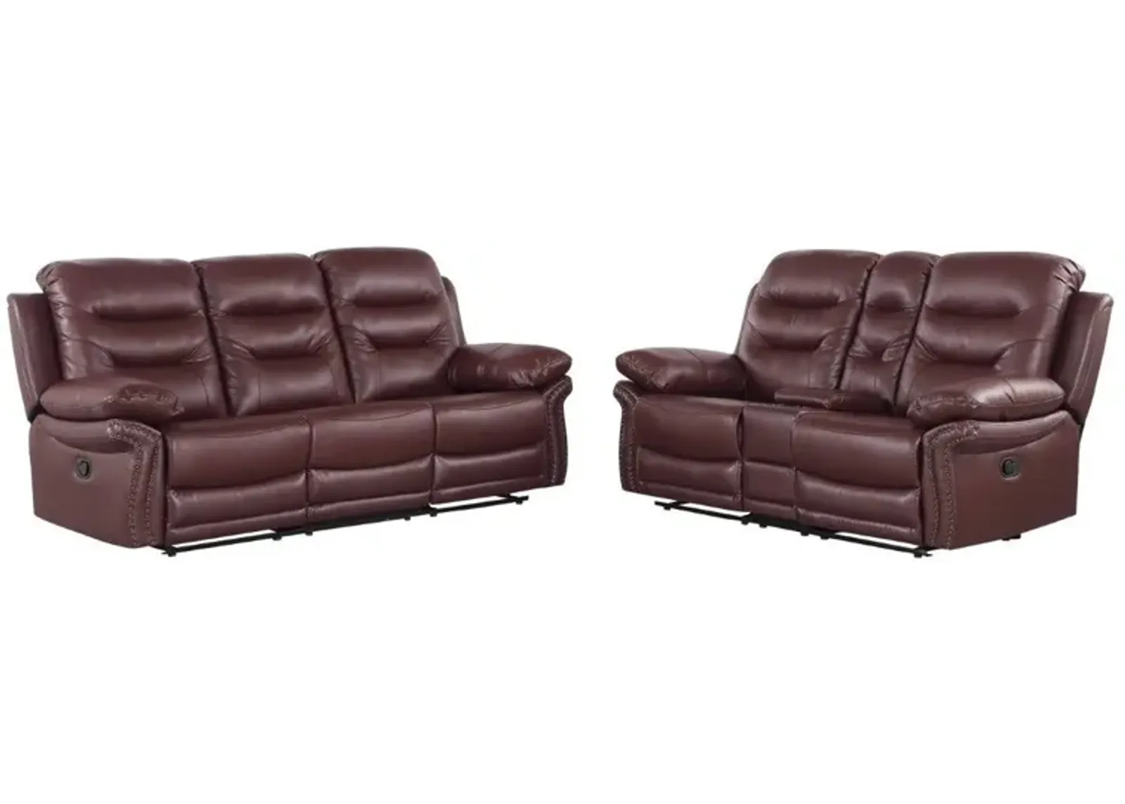 2 Piece Indoor Faux Leather Five Person Seating Set - Burgundy