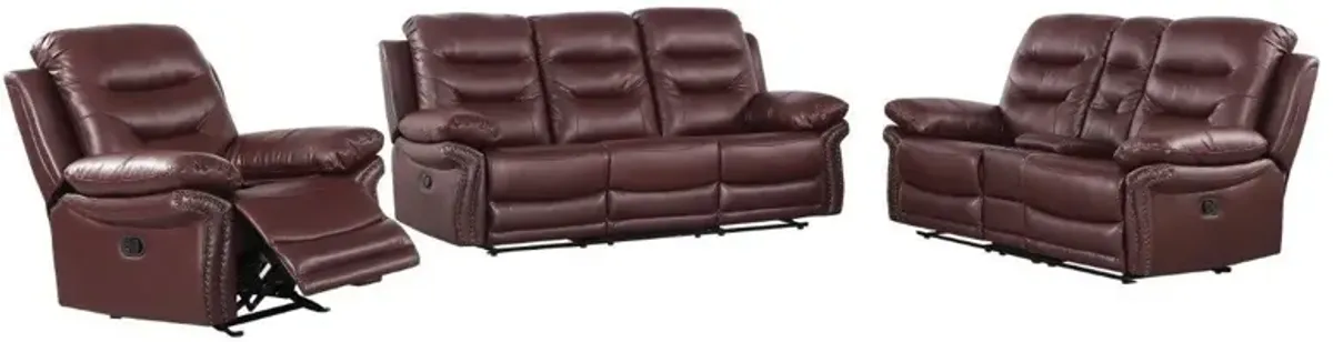 Three Piece Indoor Faux Leather Five Person Seating Set - Burgundy