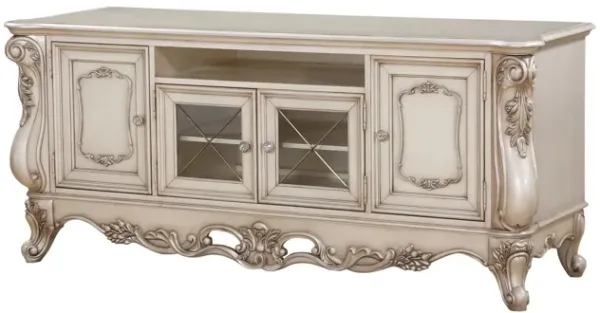 Wood Glass Poly Resin TV Stand - Antique White