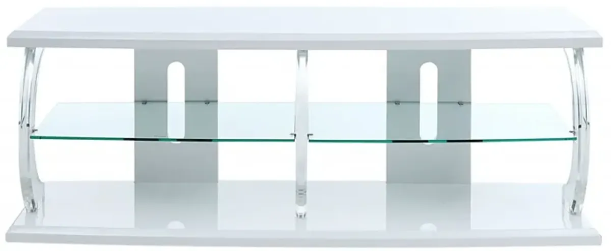 Clear Glass Wood Veneer (Melamine) TV Stand (Led) - White