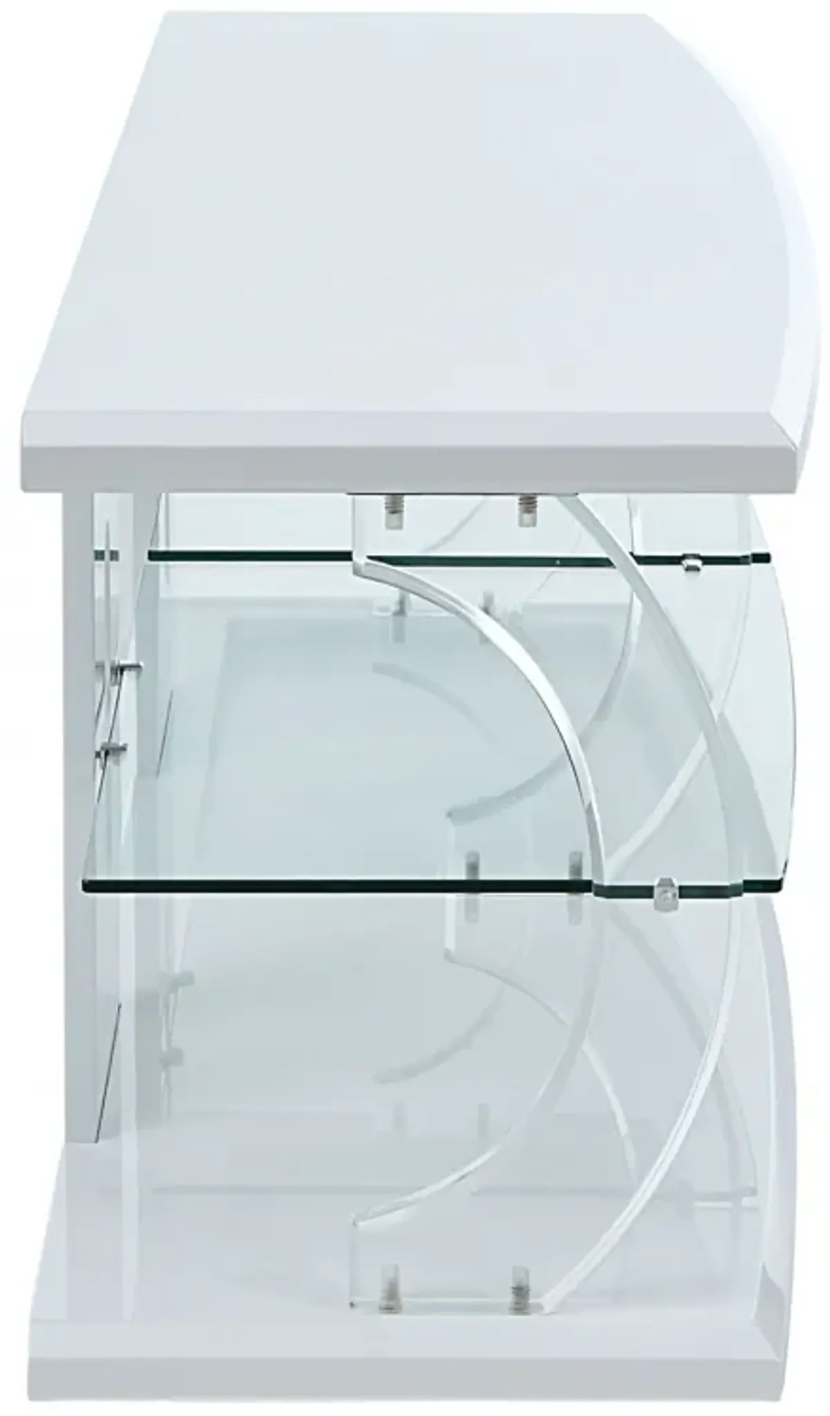 Clear Glass Wood Veneer (Melamine) TV Stand (Led) - White