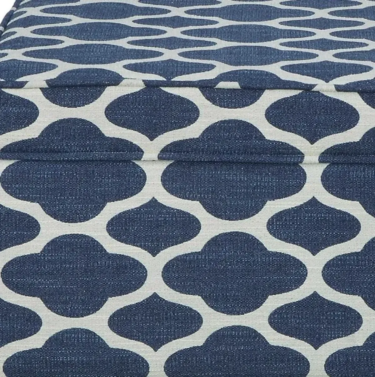 Upholstered Linen Blend Geometric Bench With Flip Top - Blue / White / Black