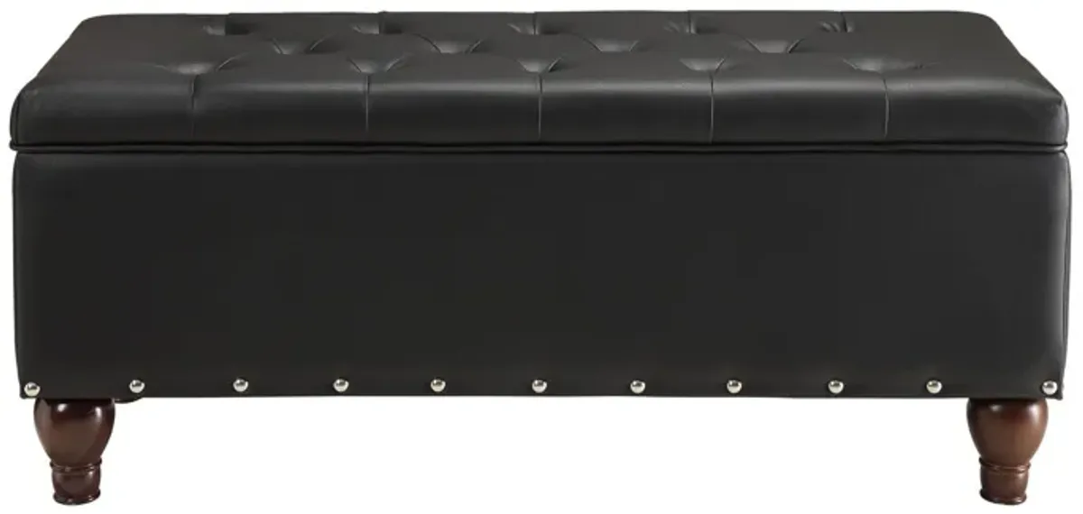 Upholstered Faux Leather Bench With Flip Top - Black / Brown